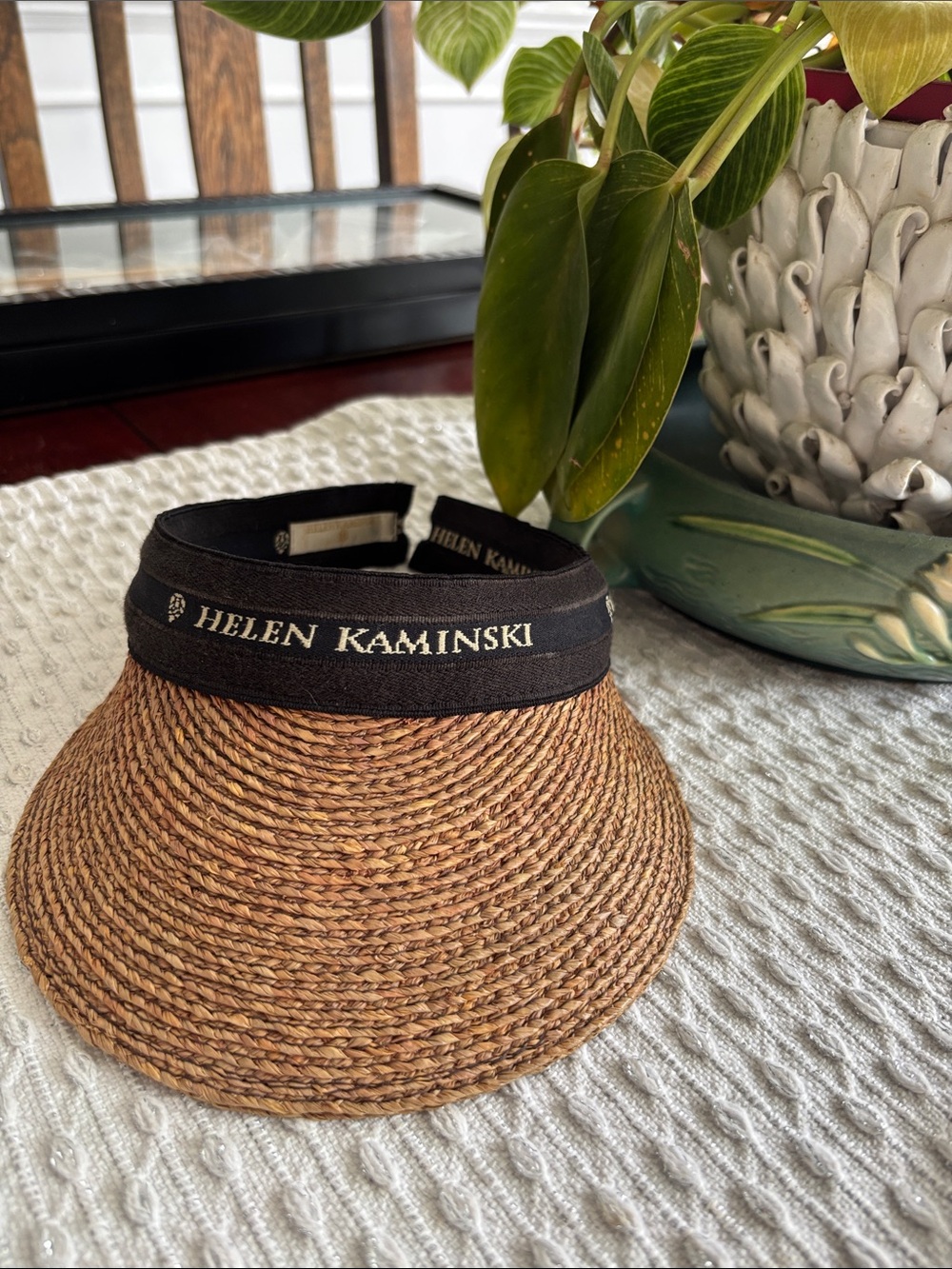 Helen Kaminski Braided Straw Bianca Visor in Natural and Black